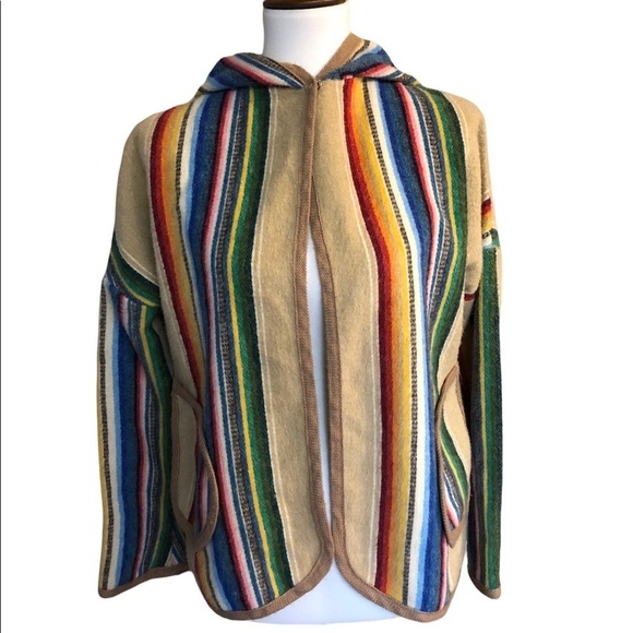 Hooded Poncho Aztec-look Jacket - Picture 1 of 14